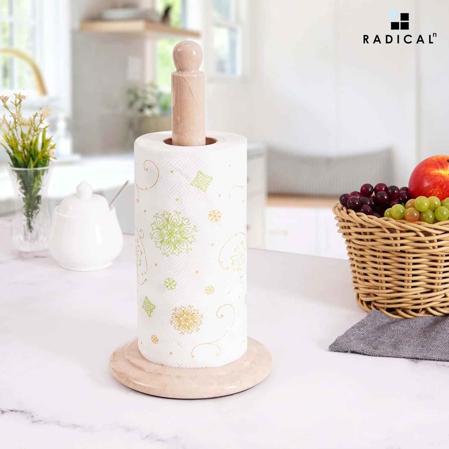 RADICALn Marble Paper Towel Holder Countertop 12.5" Inch Verona Handmade Paper Towels Holders for Kitchen Countertop Organizer, Toilet Paper Stand for Bathroom Counter Accessories