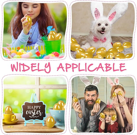 100 Pcs Easter Eggs Plastic Fillable Easter Eggs Bulk Empty Blank for Easter Basket Stuffers Fillers Easter Theme Party Favor Easter Hunt Stuffers Classroom Prize (Gold)