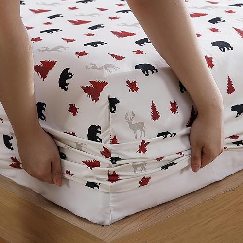 Miniatura 10 de Beatrice Home Fashions Cozy Cabin - Juego de sábanas de microfibra de 3 piezas con bolsillos profundos, diseño rústico de retazos a cuadros, marrón