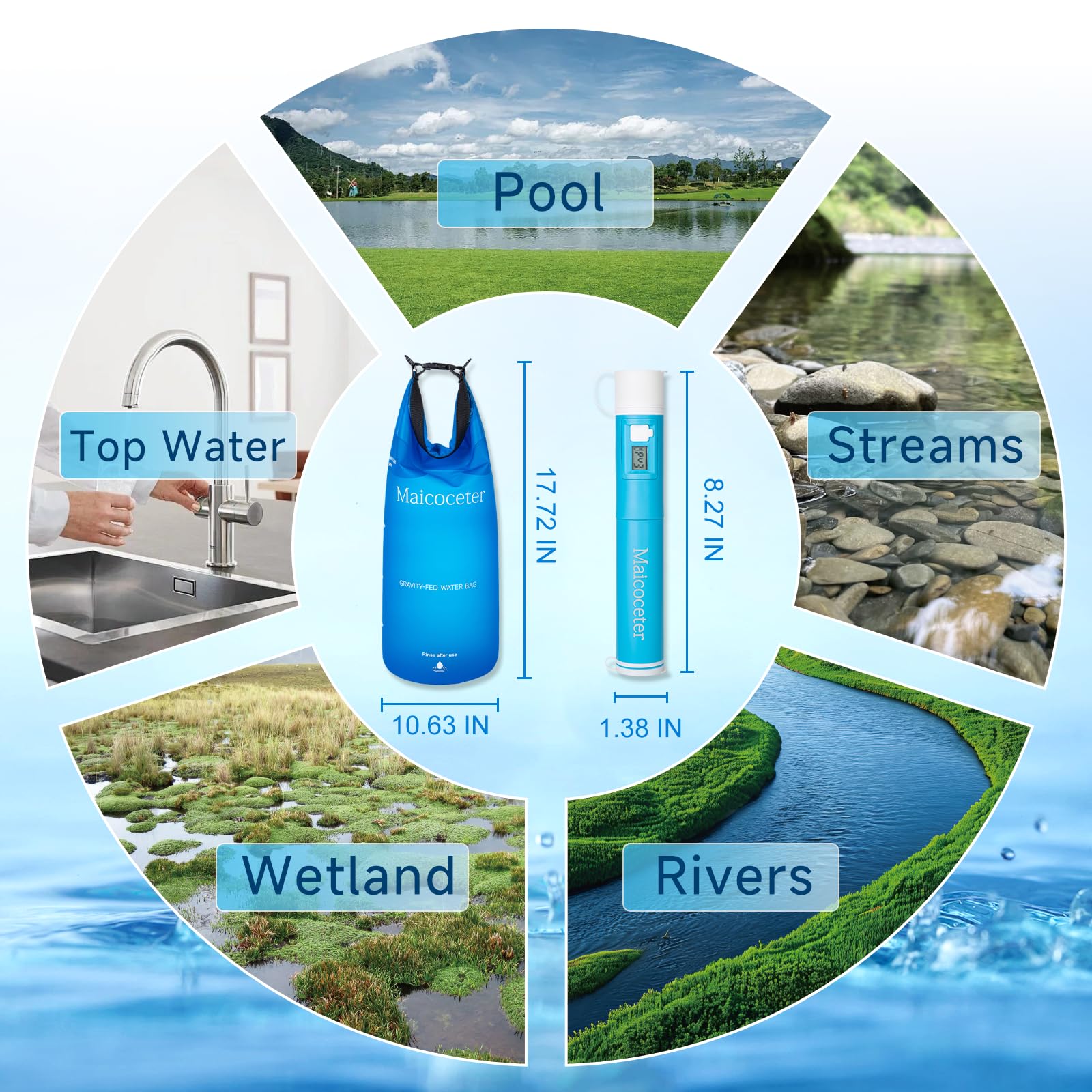 Pajita con filtro de agua por gravedad UV, sistema de filtración de agua portátil, preparación para emergencias, suministros de camping, purificador de agua, purificador de agua, supervivencia para