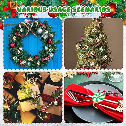 Miniatura 7 de Servilleteros de Navidad para cenas de Navidad, fiestas, accesorios de decoración de mesa de adorno de boda (12 piezas, estilo caramelo)