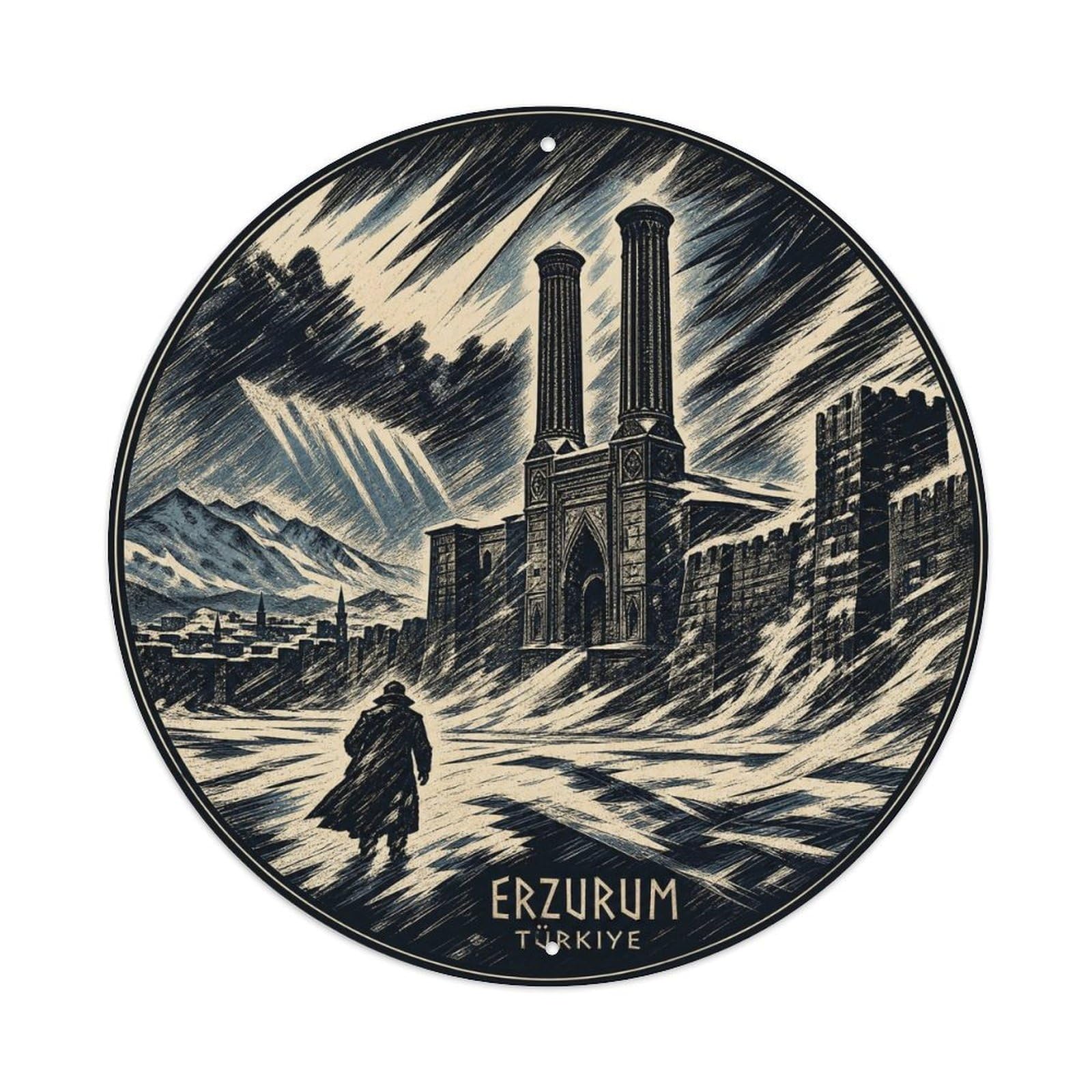 Erzurum Turkey Mountain City Heritage Expressionist Metal Tin Sign