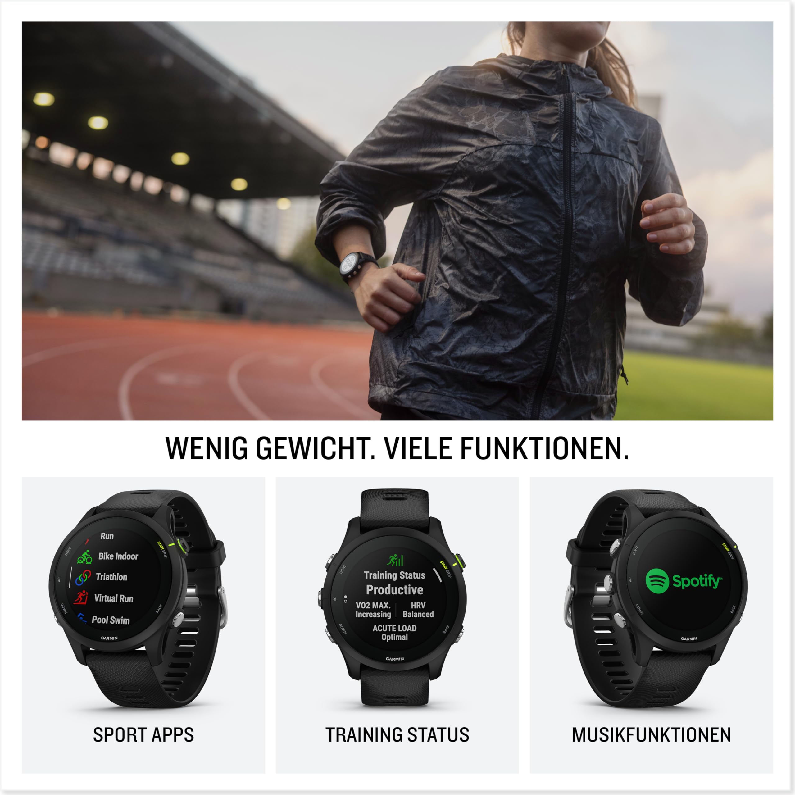 Garmin Forerunner 255S Music – GPS-Laufuhr mit individuellen Trainingsplänen, speziellen Lauffunktionen und detaillierter Trainingsanalyse. 1,1“ & 1,3" Farbdisplay, Akkulaufzeit bis zu 14 Tage