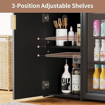 Coffee Bar Cabinet with Fridge Space, Mini Fridge Cabinet with Power Outlets and Glass Holder, Fluted Mini Fridge Stand with Storage for Living Room, Kitchen, Entryway