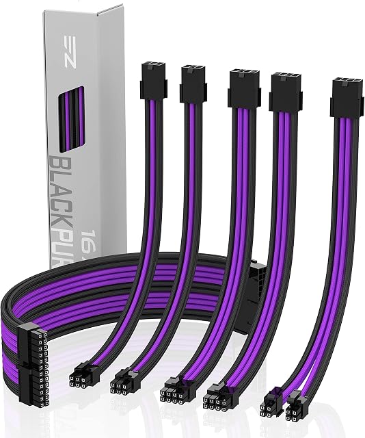 EZDIY-FAB Sleeved Cable - Cable Extension for Power Supply with Extra Sleeved 24 PIN 8PIN 6PIN 4+4 PIN with Combs-Black and Purple