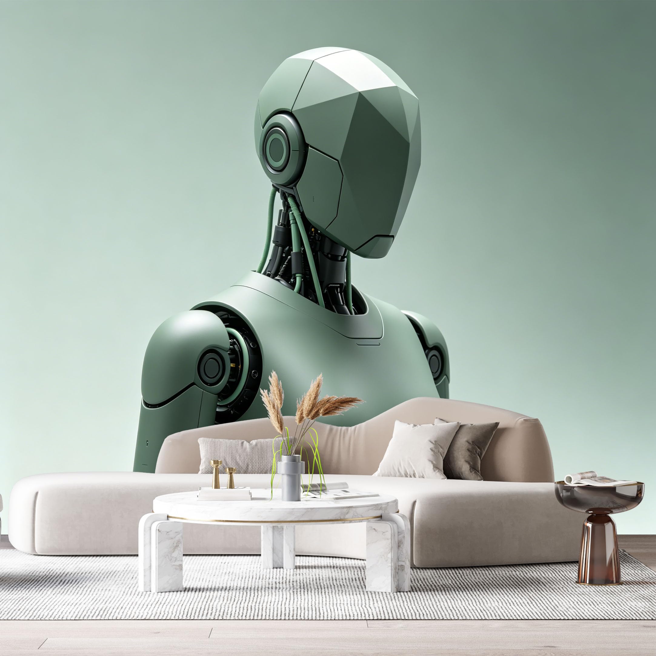 Custom Size Wall Mural Futuristic Humanoid Mech Textured Metal Robot Minimalist SciFi Style SelfAdhesive Art Prints Removable Large Wallpaper Esports Room Game Room Tenant Room Studio