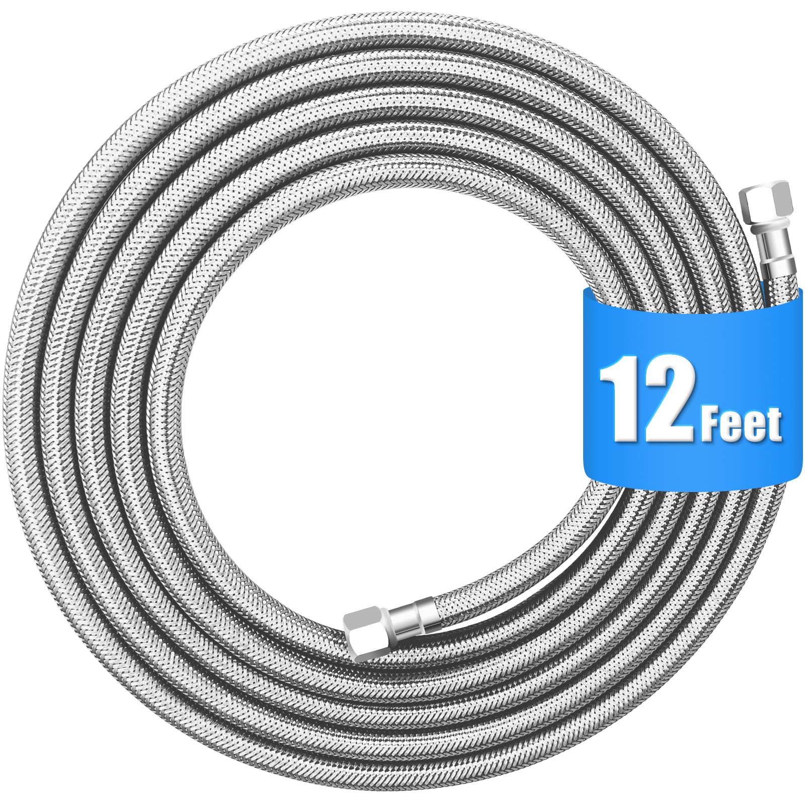 Refrigerator water line - 12 FT Premium Stainless Steel Braided Ice Maker Water Hose,Food grade PEX Inner Tube Fridge Water Line with 1/4" Fittings