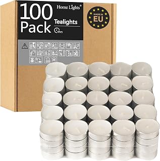 HomeLights Unscented White Tealight Candles 100 Pack - 4 Hour Smokeless Burn Tea Lights for Weddings, Shabbat, Holidays