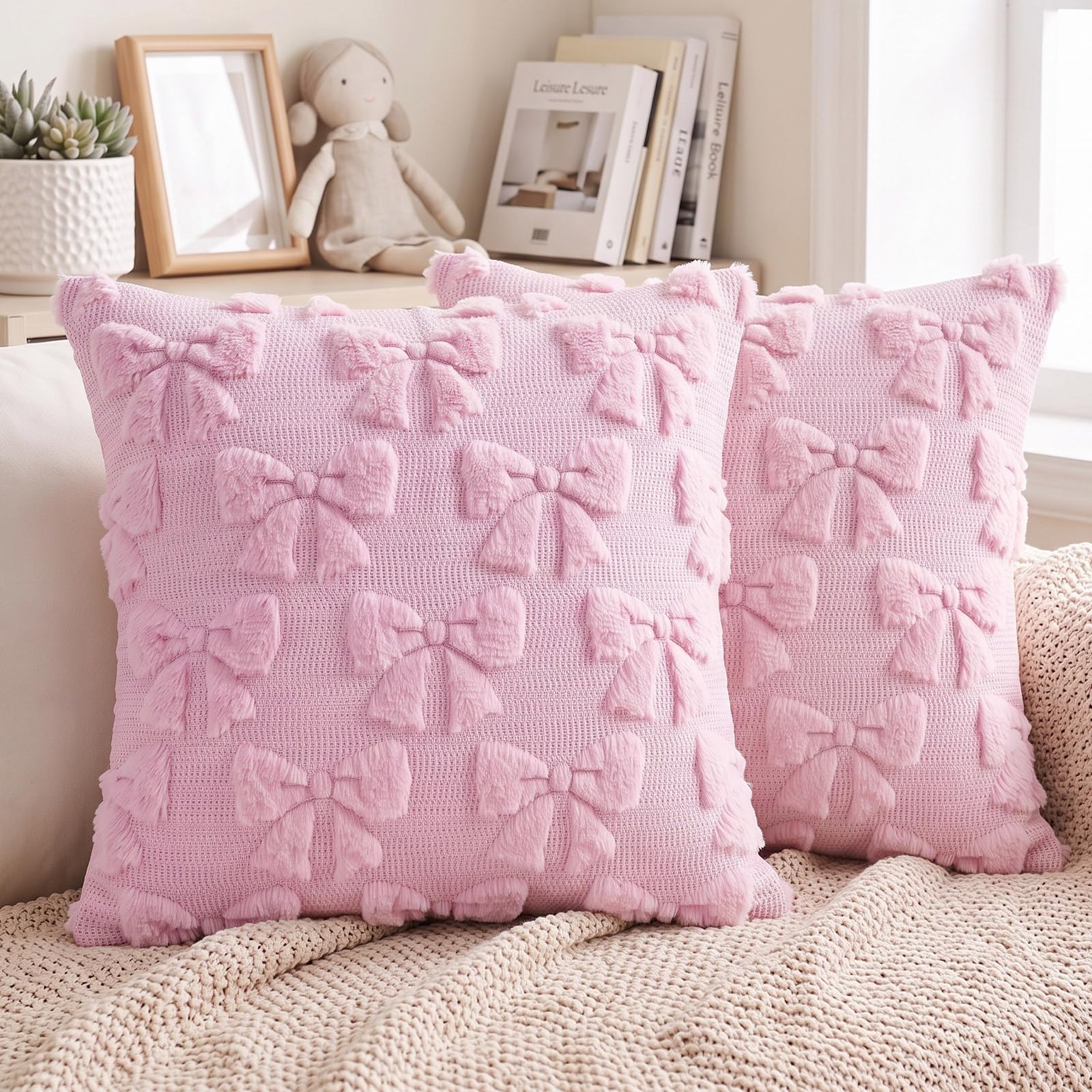 Vijamiy Cushion Covers 45x45cm Set of 2 Bow Pink