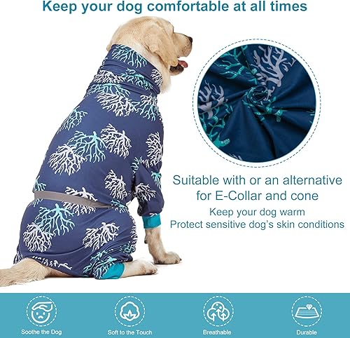 Miniatura 3 de LovinPet Pijama tipo bóxer para perros  Protección UV y cuidado de heridas, alivio de la ansiedad, tela elástica ligera, rayas reflectantes,