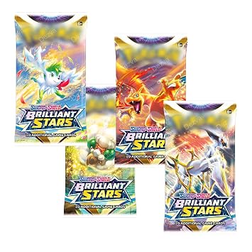 Sword & Shield Brilliant Stars Booster Packs, Premium Collectible Card Game Booster Packs - 4 Packs, Each with 8 Paper Cards (6 Booster Cards- 48 Cards)
