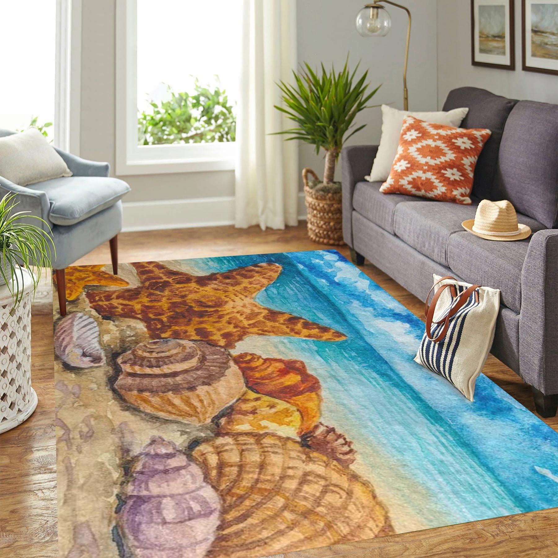 HNHDDZ Tapis Blue L'été Vue Du Bord De Mer Étoile De Mer