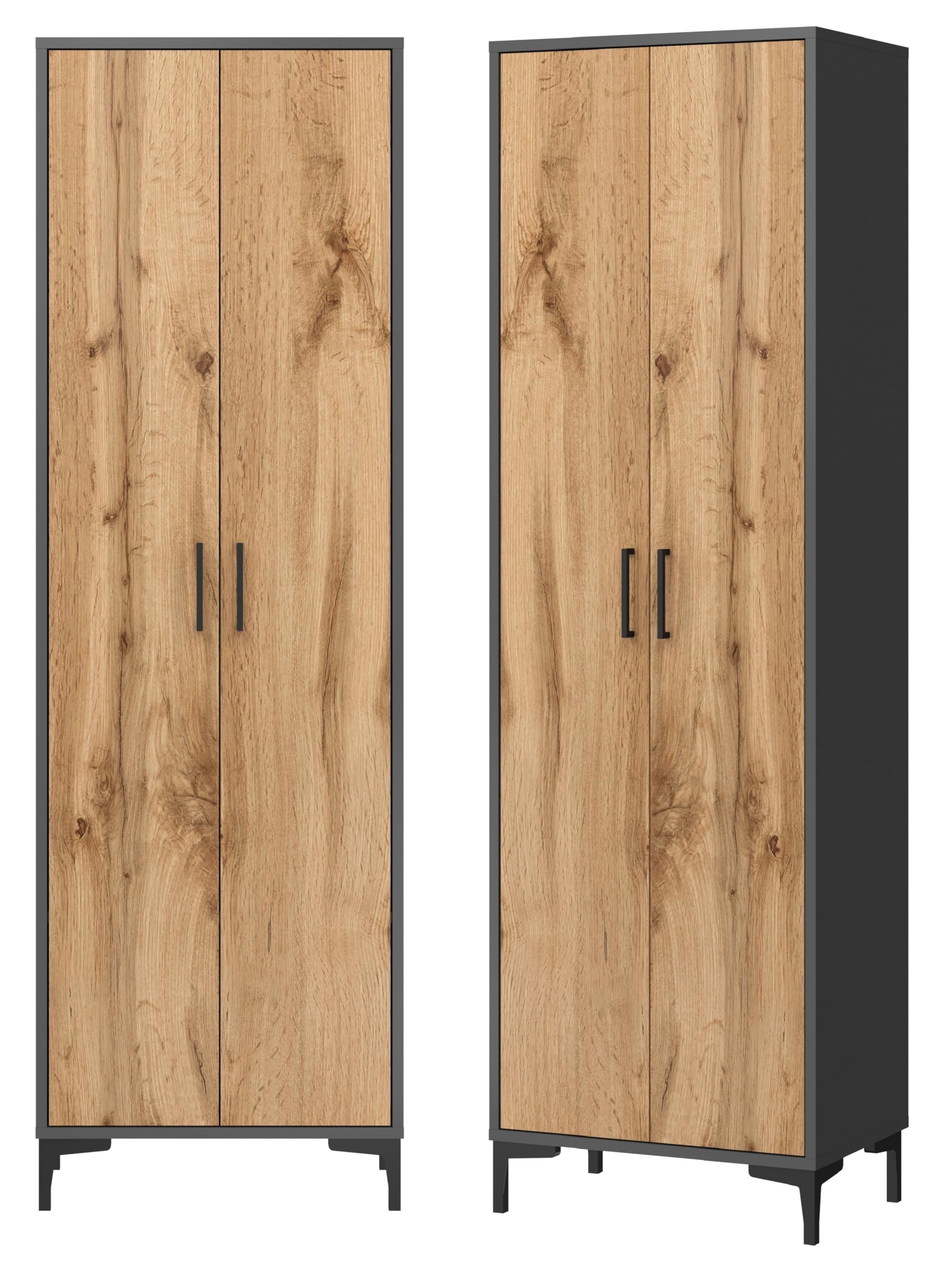 Kleiderschrank Garderobenschrank mit ausziehbarer Kleiderstange und einem Einlegeboden, Schrank für Flur Schlafzimmer Ankleide 192x60x35cm Grafit/Eiche Wotan