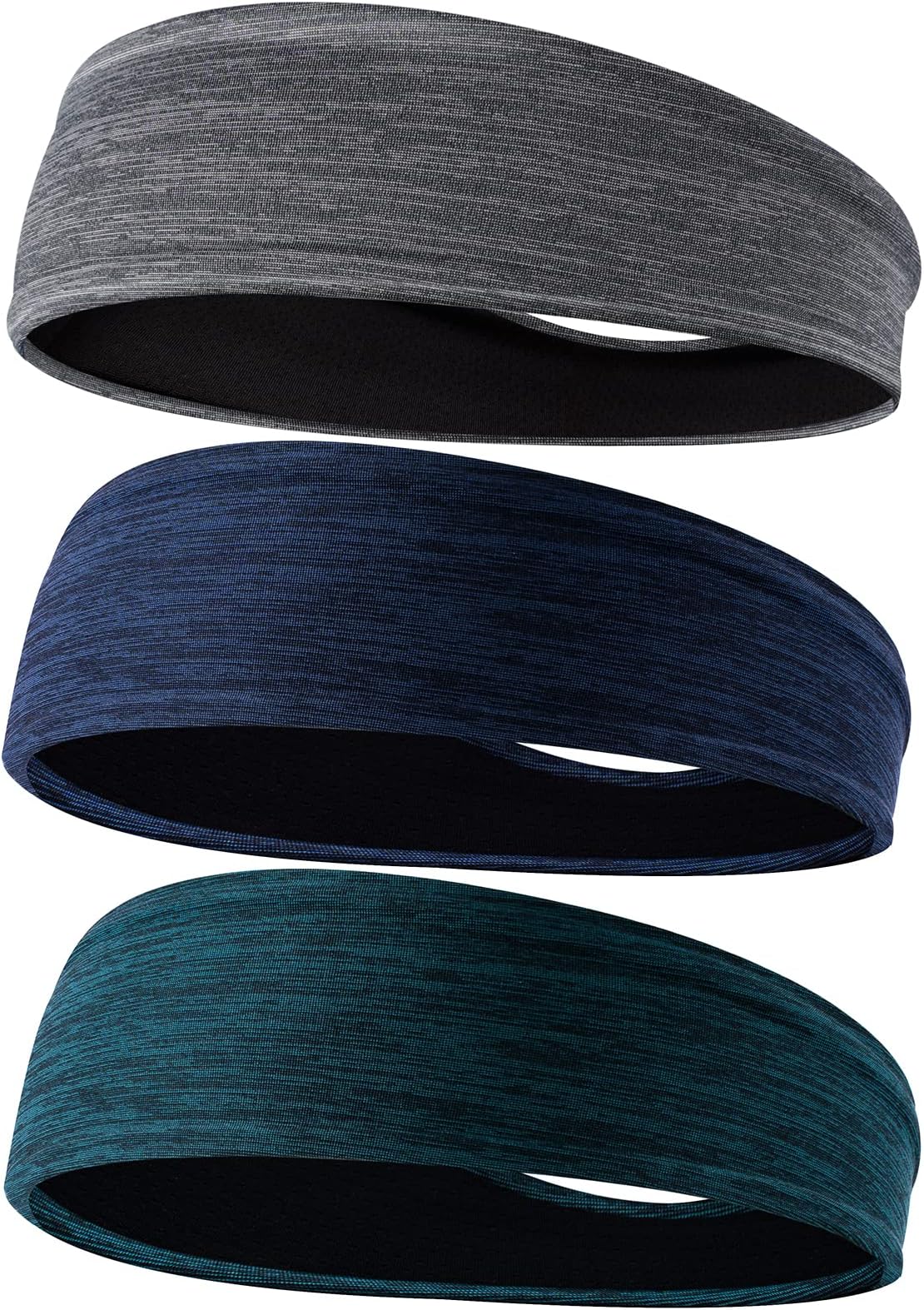 Braylin Men's Headbands, 3-Pack Headbands for Men, Sport Headbands for Running Fitness Yoga Cycling, Sweat Wicking Non Slip