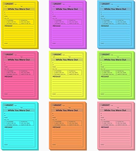 9 blocs de notas adhesivas While You were out de 4 x 5 pulgadas, notas adhesivas de varios colores, notas adhesivas, notas urgentes para llamadas de