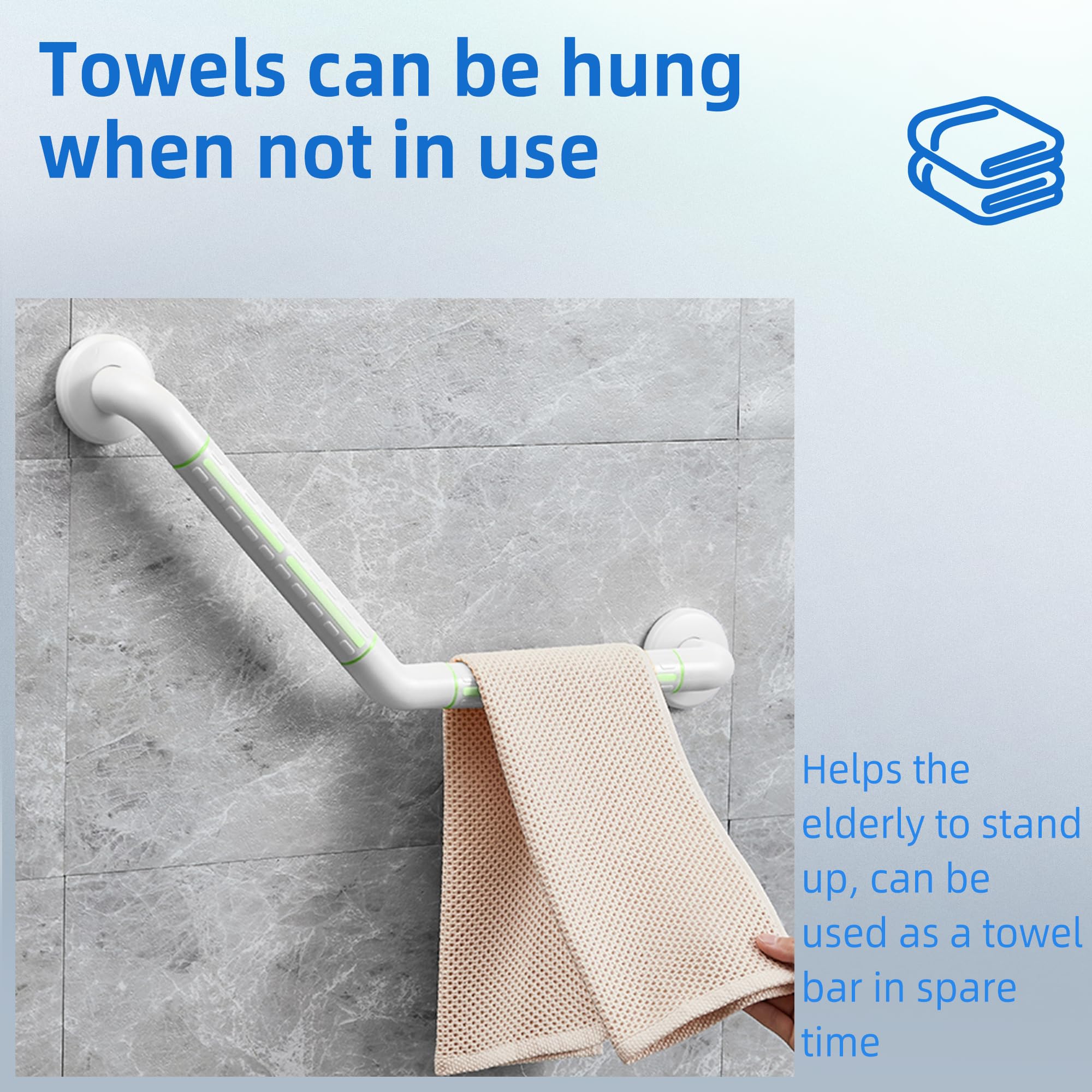 ITSOGOO Antiscivolo Maniglione Bagno Disabili 135° Sicurezza Barre di Sostegno con Striscia Fluorescente Fino a 300 kg Doccia Maniglia per il Bagno per Anziani,Bambini 45x45cm Bianca