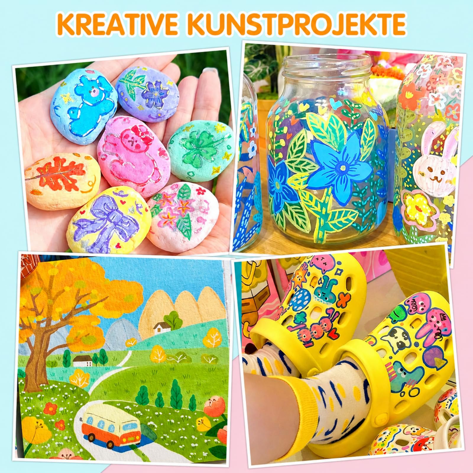 Efimeso 120 Farben Acrylstifte für Steine Wasserfest,Pinselmalstifte auf Wasserbasis Acrylic Paint Marker Acrylmalstifte für Holz, Leinwand, Holz, Stein, Keramik, Glas, Stoff