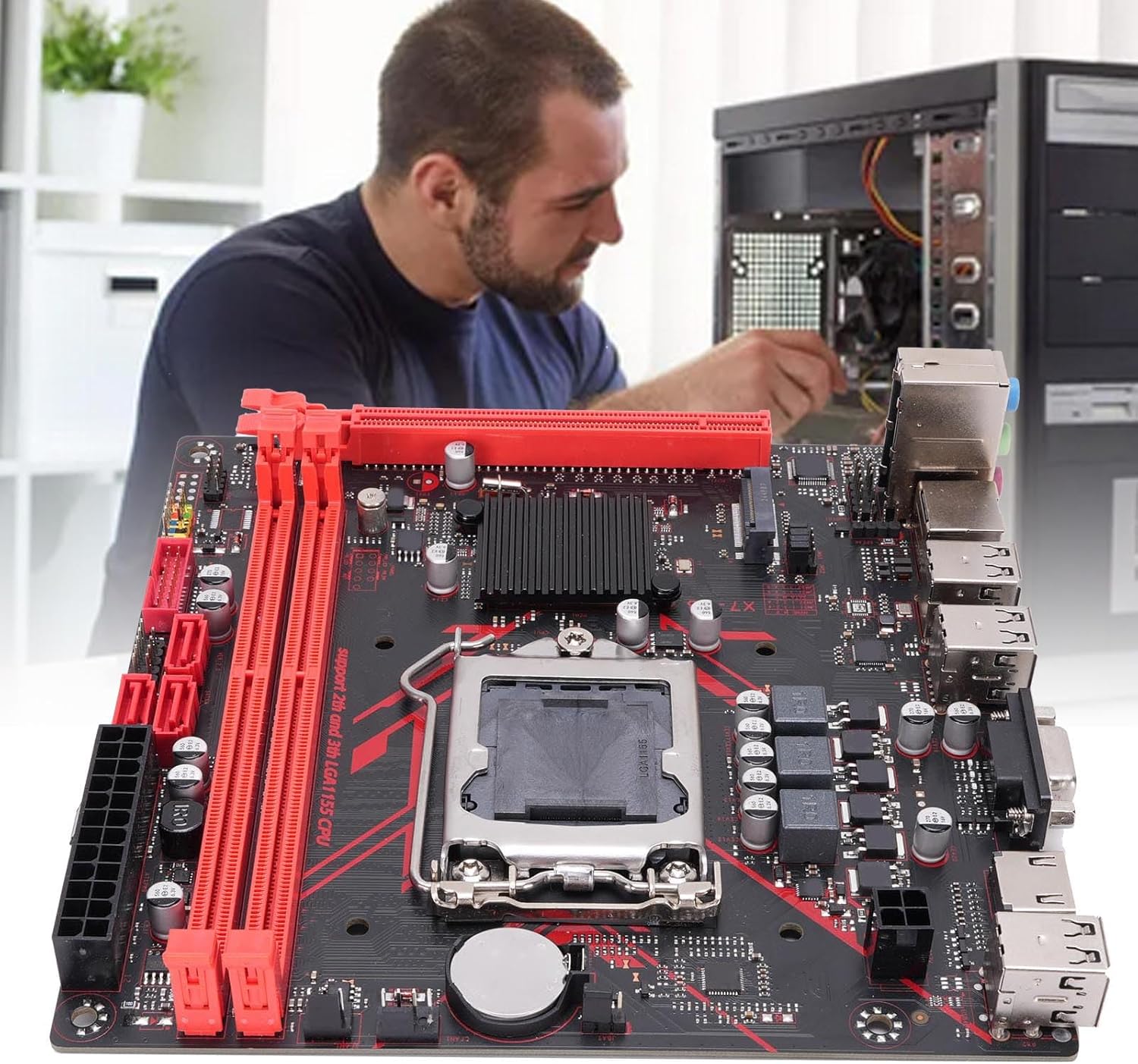 Sanpyl H61 Mini ITX Motherboard LGA 1155 for Core i3 i5 i7 2nd,3rd Gen, Support M.2 SATA SSD, DDR3 16GB, 1080P VGA,HDMI, PCIE x8, USB 3.0, Desktop Gaming and Office PC Build