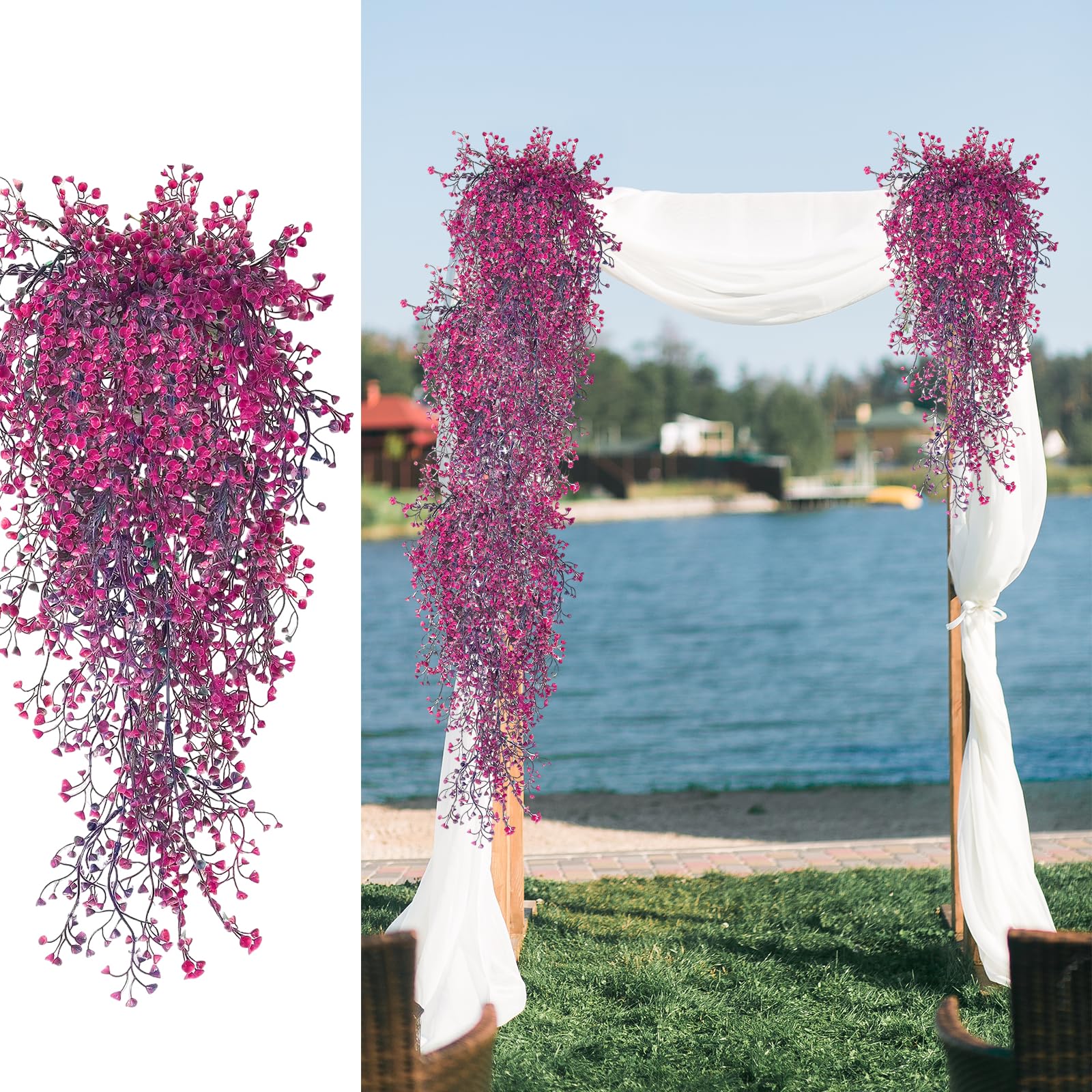 2 Piante Finte Rampicanti Rosa Rossa - Edera Artificiale Per Interni Ed Esterni, 80cm - Foto 3