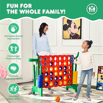Maxmass Giant 4 in A Row, Four Connect Board Game Set with PU Basketball, 42 Jumbo Rings & Quick-Release Slider, Jumbo 4-to-Score Games for Indoor Outdoor (Green)