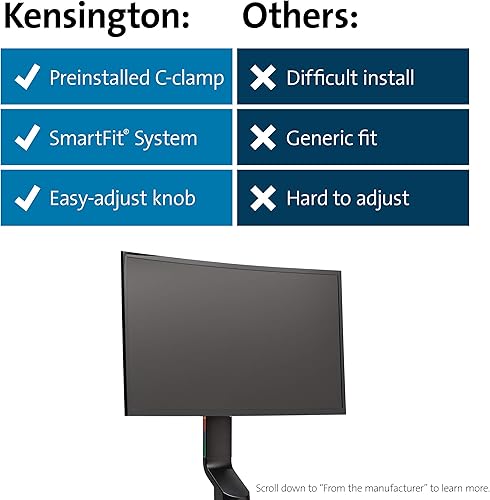 Miniatura 8 de Kensington Soporte de escritorio para monitor individual, soporte Vesa con abrazadera en C para Samsung LG de hasta 32 pulgadas, montaje vertical de