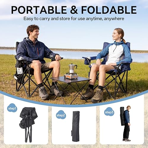 Miniatura 8 de Silla de campamento con calefacción, silla plegable de gran tamaño con calefacción en el respaldo y el asiento, soporta 400 libras, silla portátil