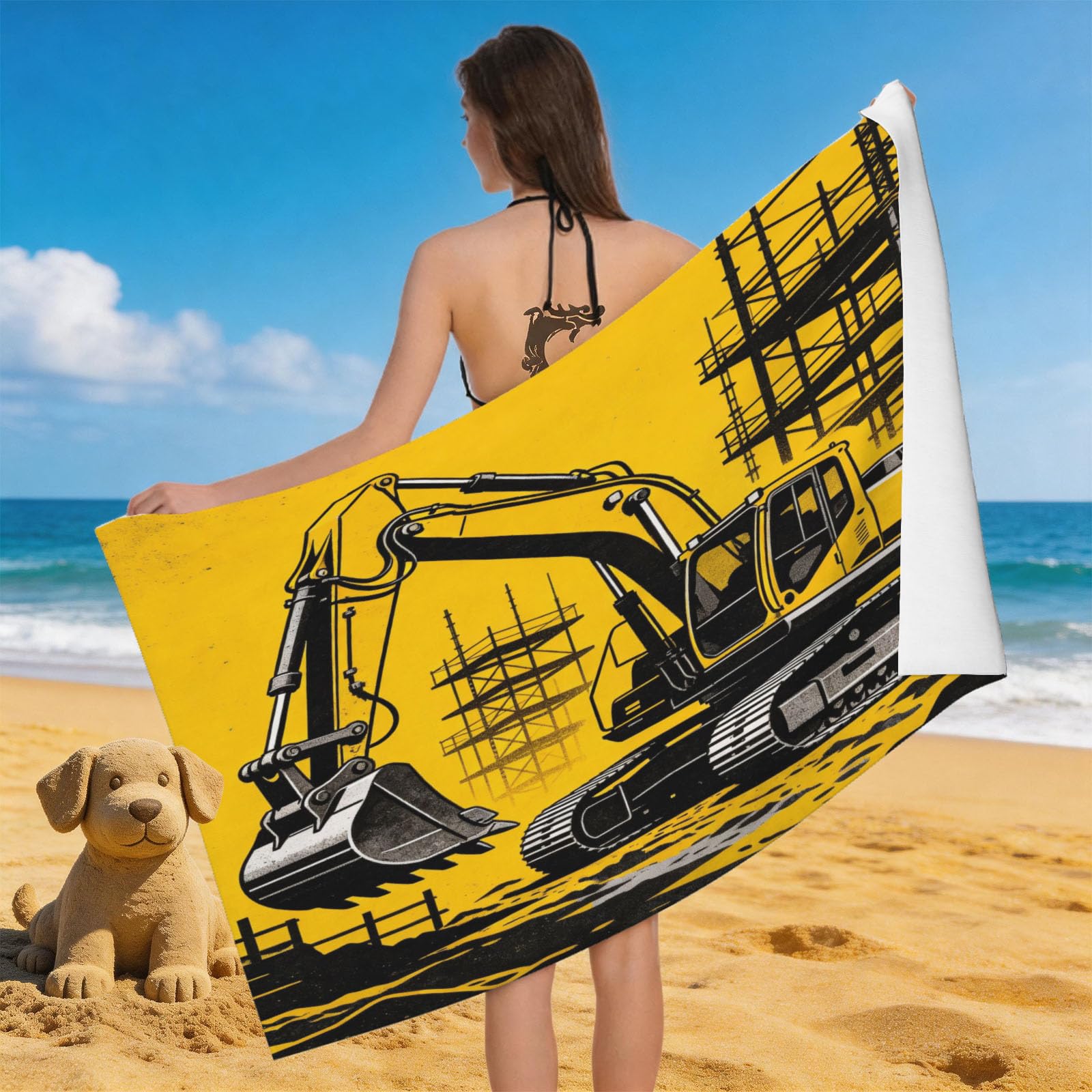 Leichong Men's Yellow 3D Eiffel Tower Beach Towel Microfiber Soft Quick Dry For Adults, Romantic Theme Bath Towel Lightweight Soft Absorbent For Travel Swimming Pool Sports, 75 X 150 Cm