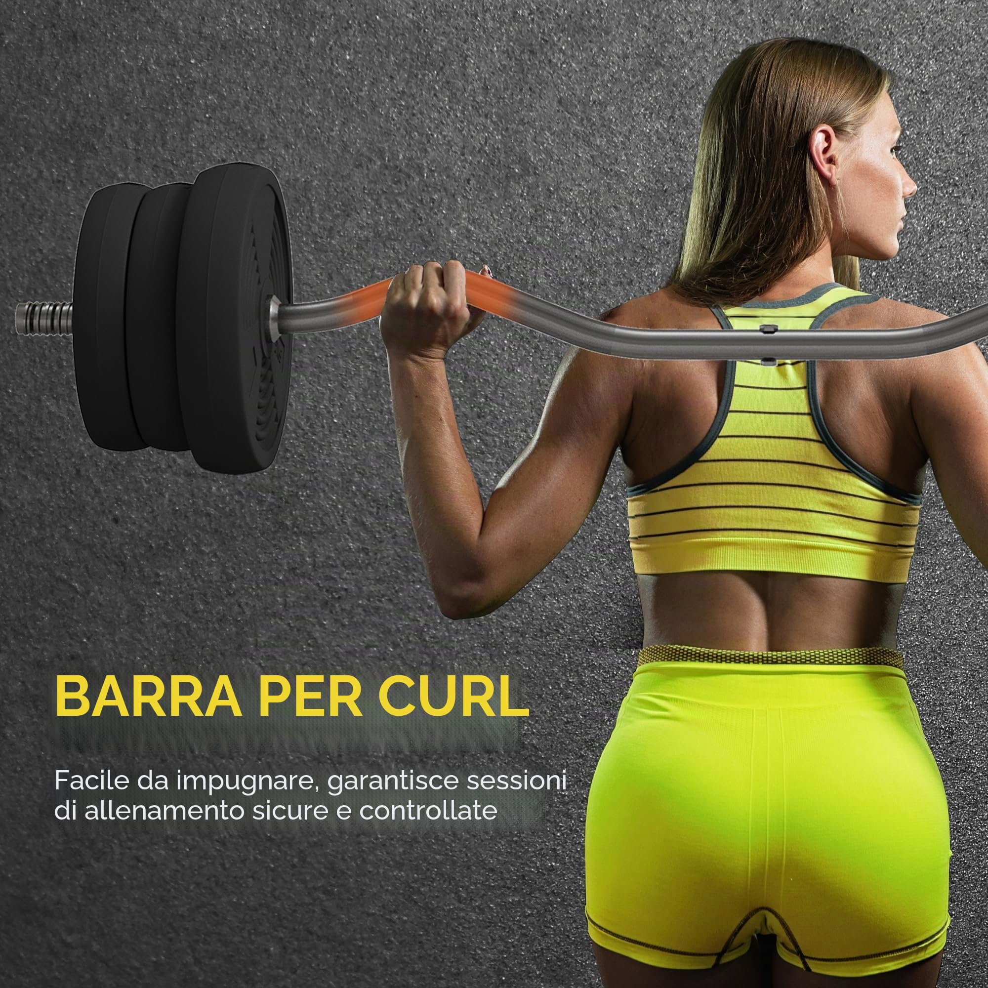 SPORTNOW Set di manubri da 25 kg, bilanciere con dischi di peso da 5 kg e 2,5 kg, barra lunga, con impugnatura antiscivolo, esercizi di fitness a casa e palestra, nero