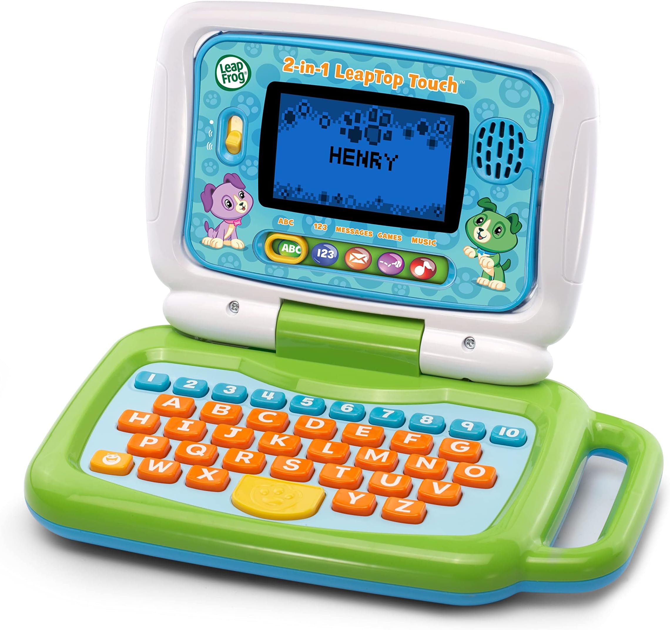 2 in 1 LeapTop Touch Laptop, Green, Learning Tablet for Kids with 10 Modes of Play, with Letters, Numbers, Vocabulary and Animals, Toy Laptop for Kids Ages 2 Years +