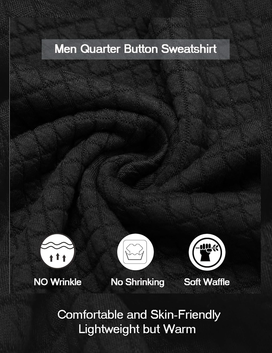 COOFANDY Mens Quarter Pullover Quilted Sweatshirt Casual Knit Long Sleeve Mock Neck Sweater Waffle Collared Pullover