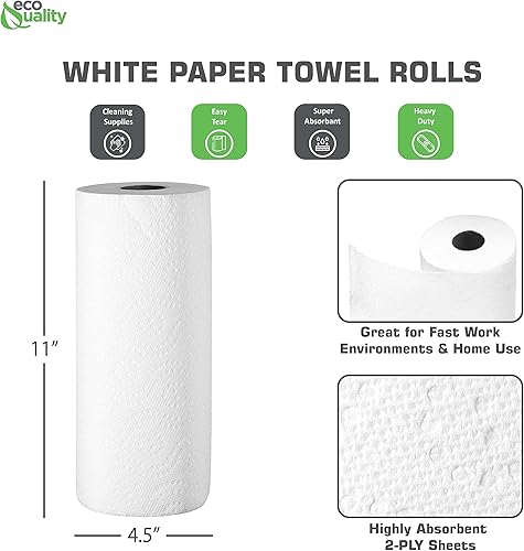 Miniatura 3 de EcoQuality Rollos de toallas de papel perforados de cocina de 2 capas, fáciles de romper, fuertes, envueltos individualmente fabricados en Estados