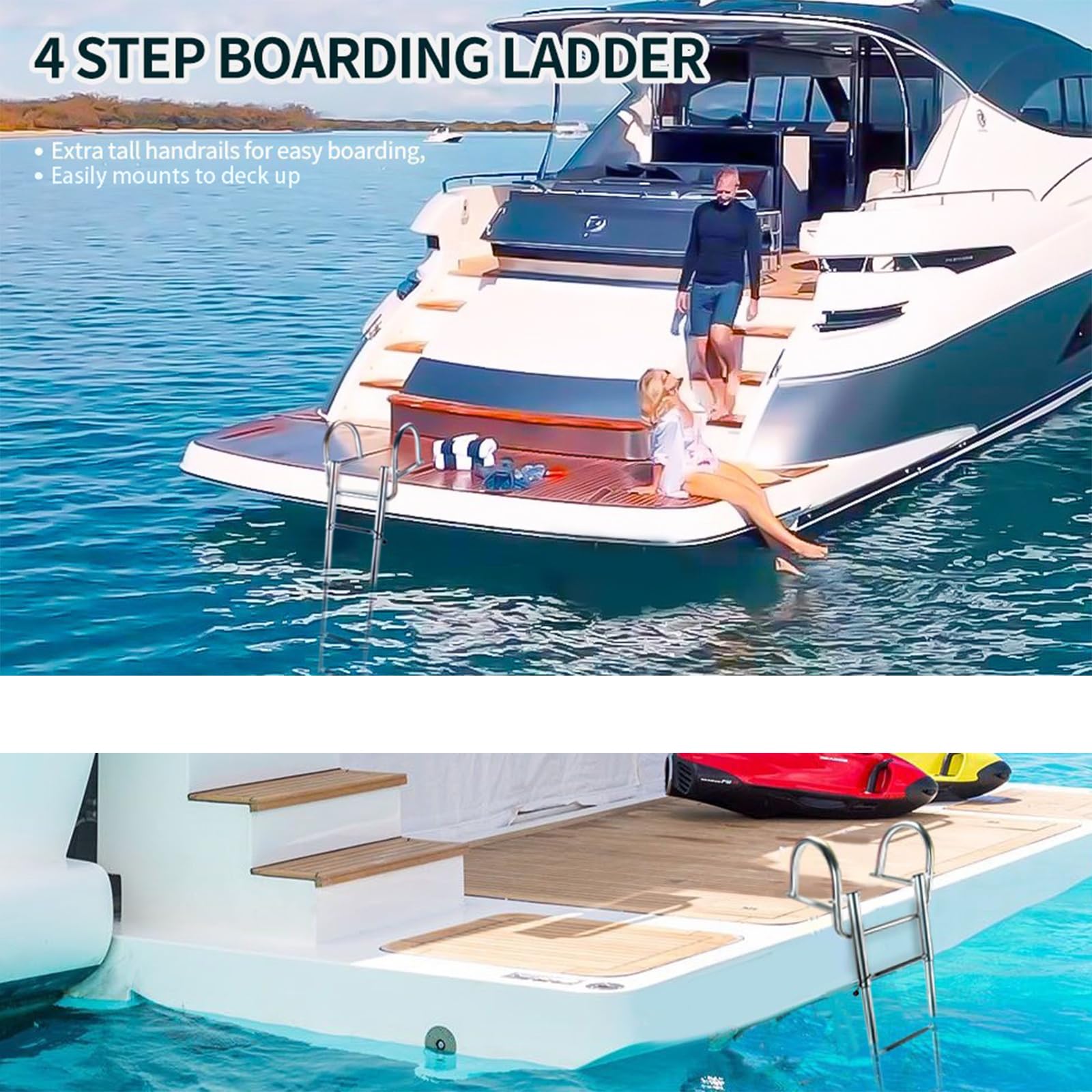 échelle pour Bateau de Bain Piscine Acier Inoxydable Échelle Télescopique Intérieure À 4 Marches, Échelle De Quai avec Mains Courantes, Pliant Échelle pour Bateaux Pontons/Yachts