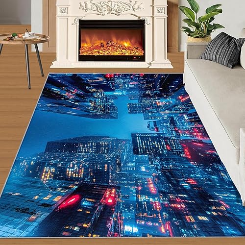 Miniatura 3 de Sci-Fi City Rugs for Bedroom, Future City Area Rug, Cyberpunk Rugs for Living Room, Indoor Non-Slip Rug, Machine Washable Carpet for Front Entrance