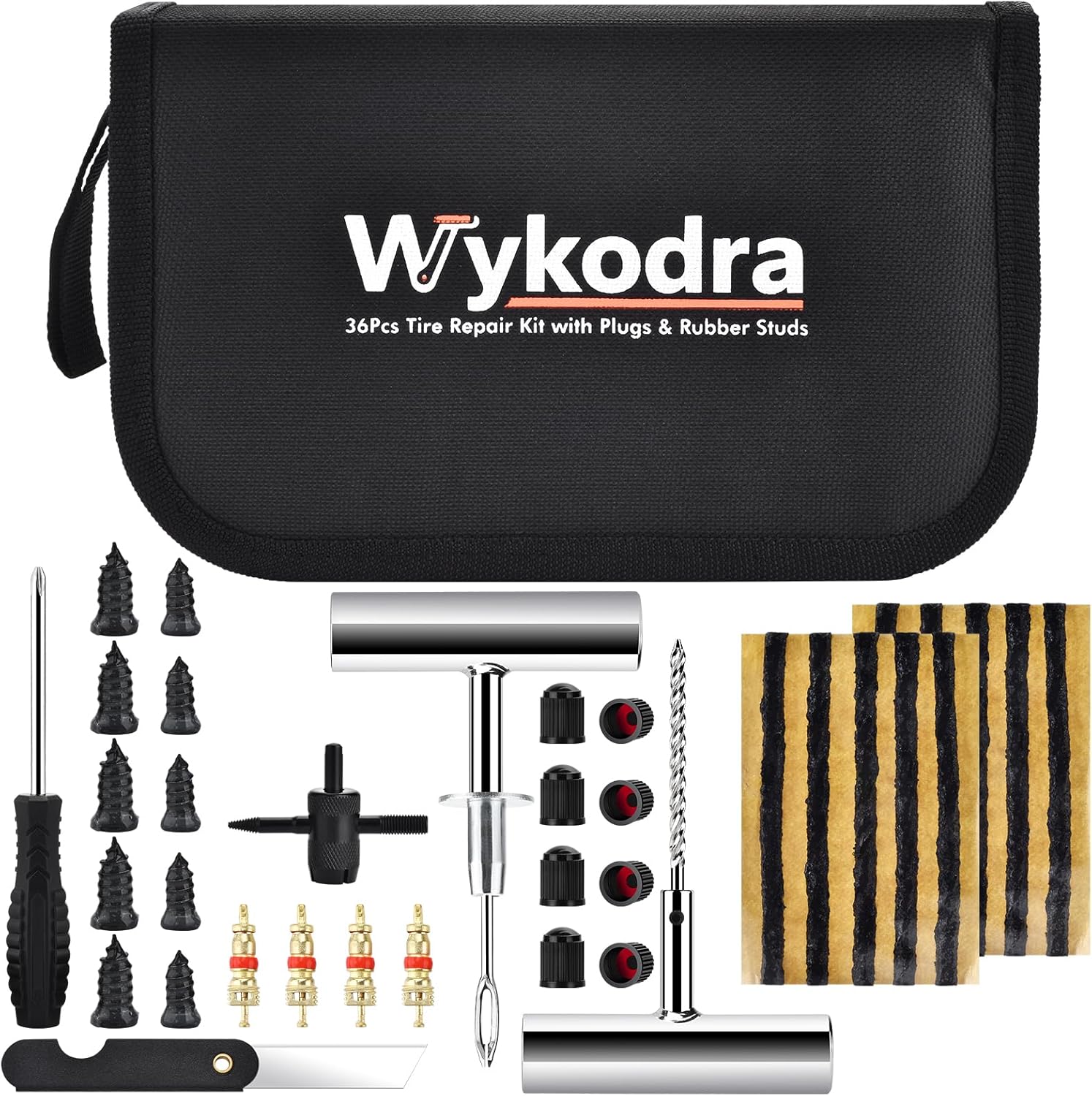 Wykodra 36-Pc Heavy Duty Tire Repair Kit: Plugs, Screws & Tools for Cars, Trucks, Motorcycles, Tractors - Quick Emergency Puncture Fix