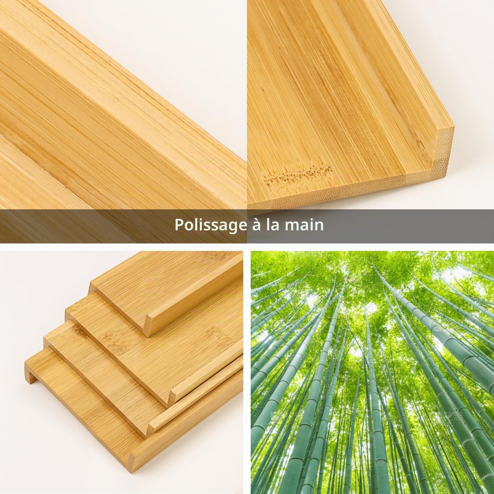 Organiseur de tiroir à épices en bambou à 4 niveaux pour placard, tiroir, comptoir, rangement d'assaisonnement de cuisine, 37 cm de large x 40,1 cm de profondeur (peut contenir jusqu'à 32 pots