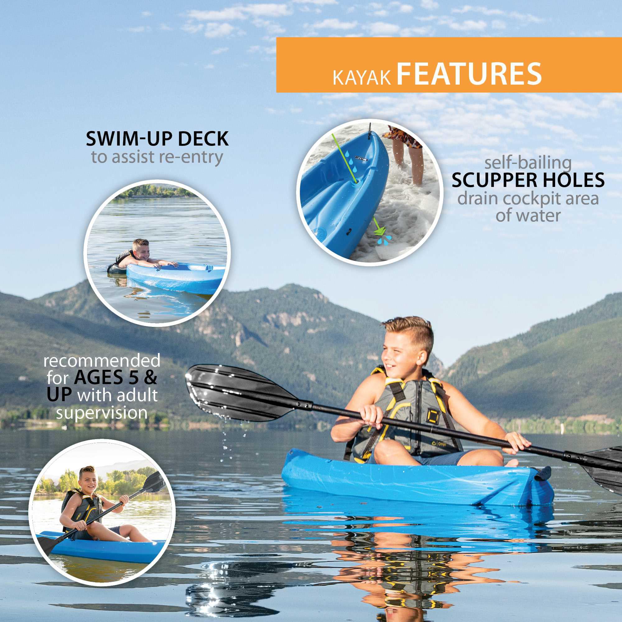 Lifetime Youth Wave Kayak, Blue, 6'