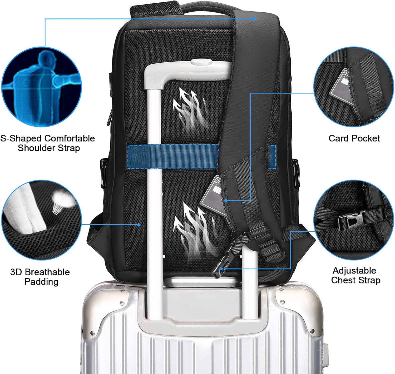 FENRUIEN 15.6 Inch Laptop Backpack, Slim Business Backpack with USB Charging Port, Water Resistant Computer Backpack for Work/Travel, Black - Image 6