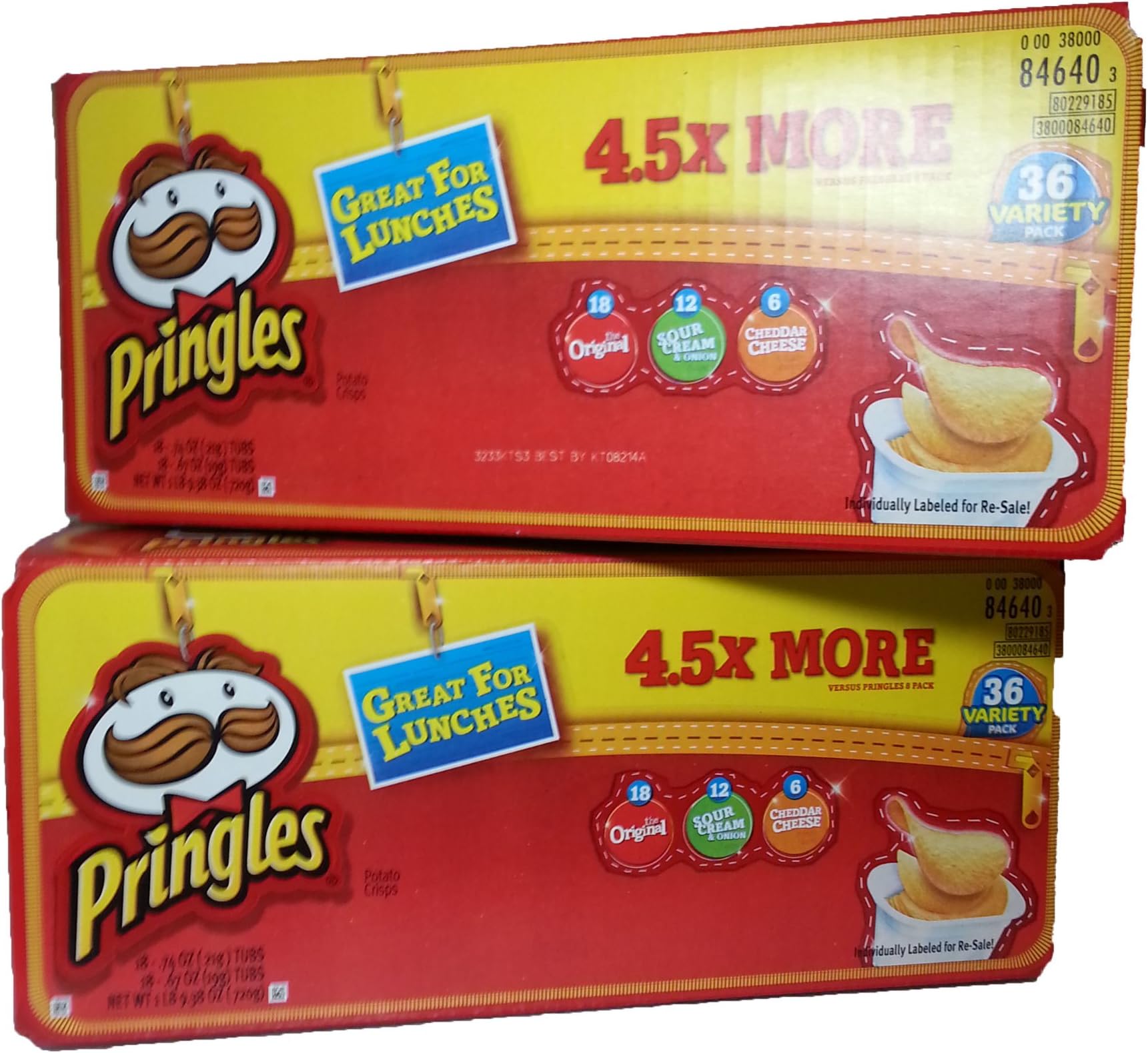 Pringles Variety Pack Potato Chips - 36 Individual Packs Snack Stacks (2 Pack) Total of 72