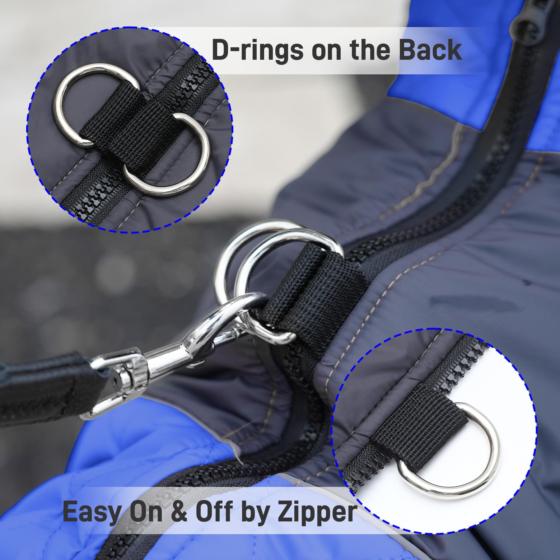 JoyDaog Warm Fleece Dog Outfits for Medium Dogs D-Rings Waterproof Puppy Jacket for Cold Winter Blue L, Large (Pack of 1) - Image 3