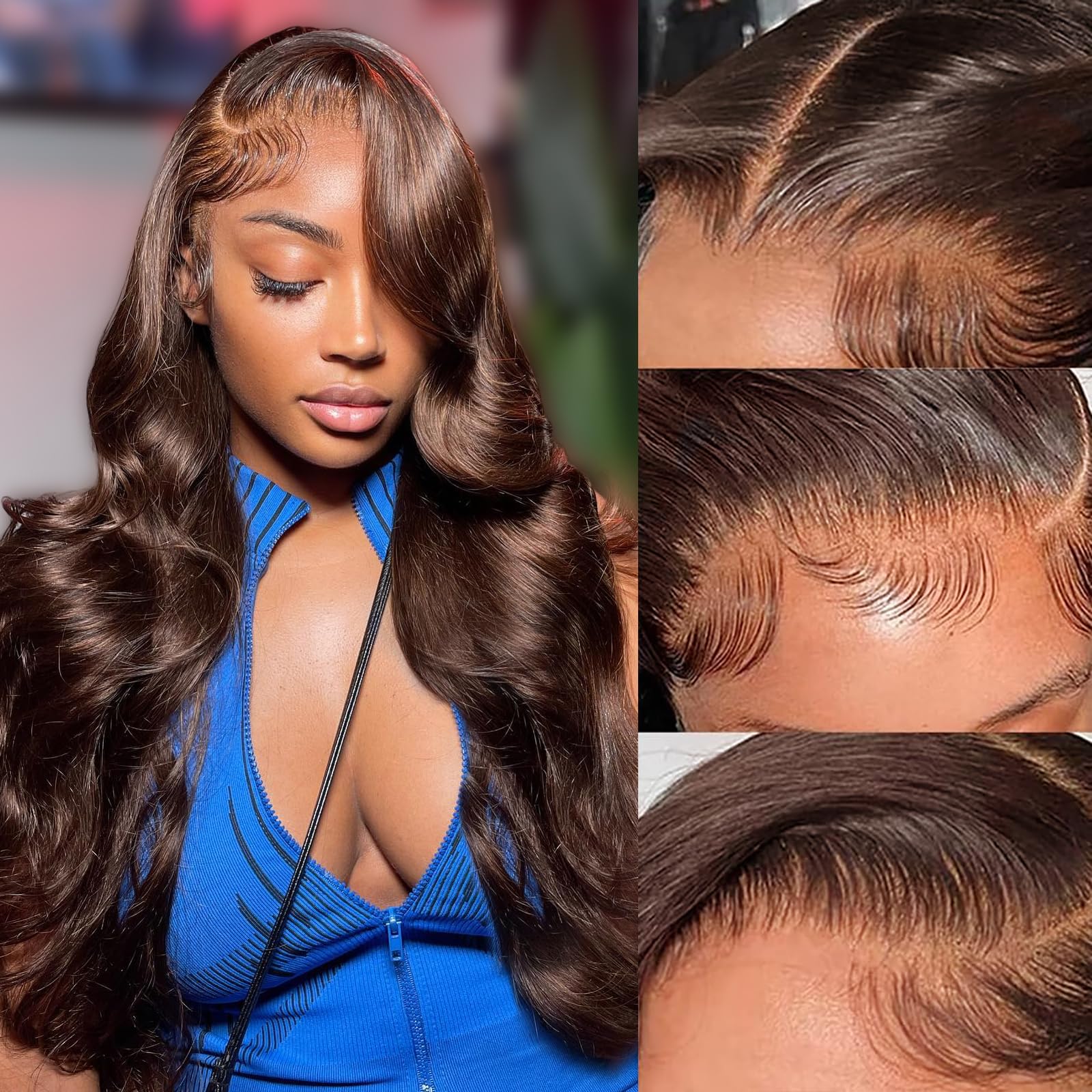 32Inch Chocolate Brown 13x6 Body Wave Lace Front Wigs Human Hair Pre Plucked with Baby Hair 180% Density HD Transparent Full Lace Front Glueless Wigs for Women Colored Wig