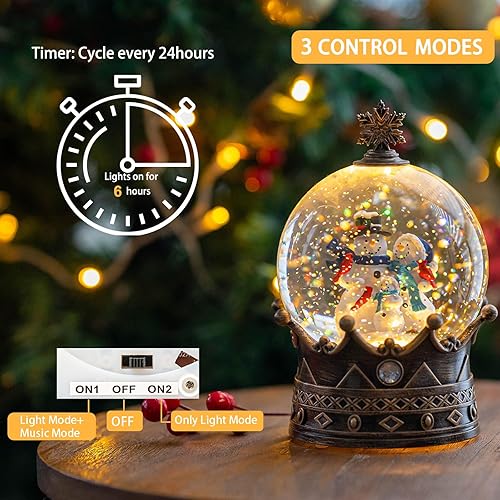 Vista 286 de Linterna de globo de nieve de Navidad, muñeco de nieve brillante con música, forro USB/funciona con pilas, linterna iluminada para decoración