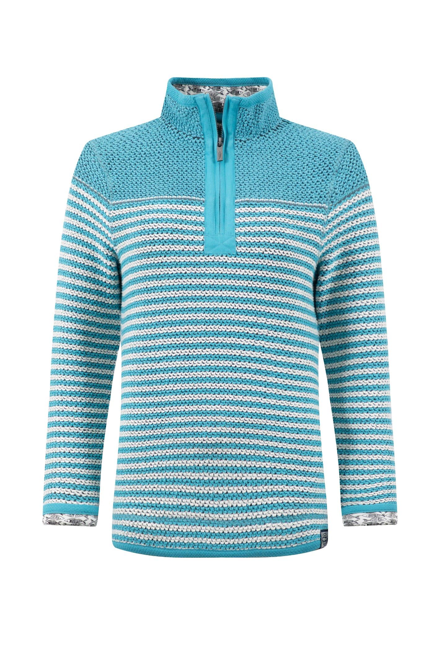 Weird Fish Women's Juliet 1/4 Zip Stripe Macaroni Sweatshirt in Mid Blue | Size: 12