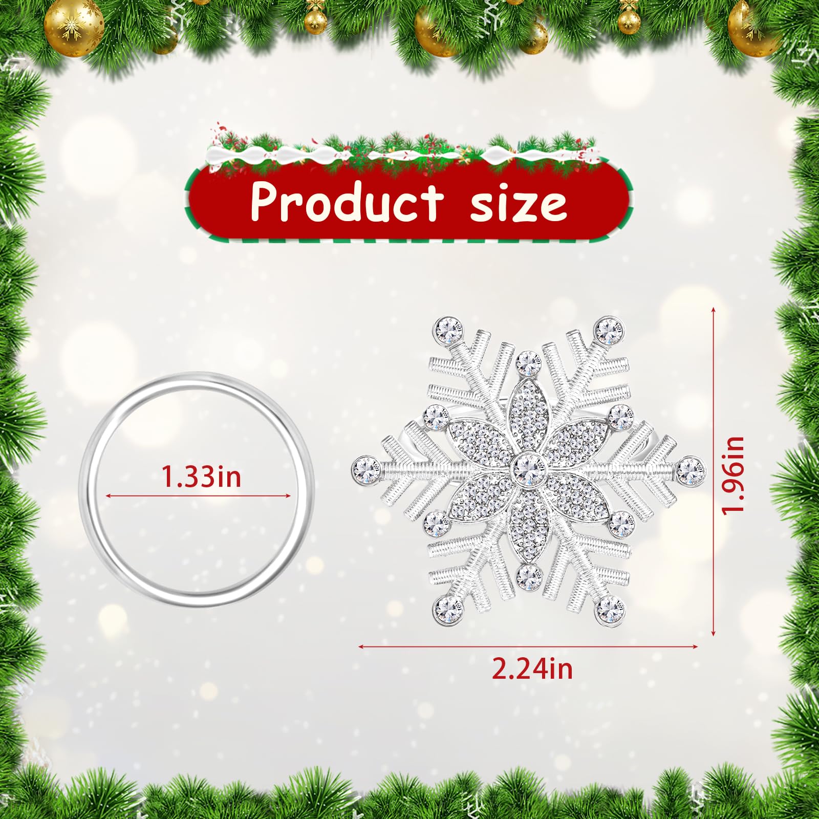 12 PCS Christmas Snowflake Napkin Rings Set, Rhinestone Napkin Buckle for Holiday Party