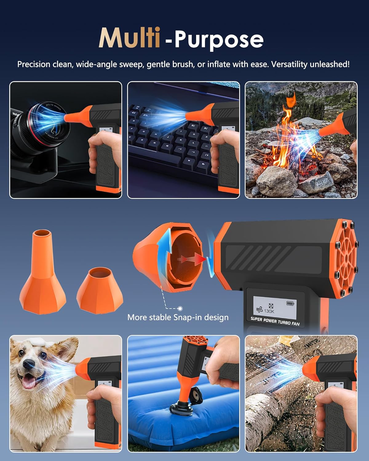 Electric Air Duster - OVVGO Compressed Air Duster Cordless Air Blower Rechargeable, 130000RPM 4-Gear Adjustable Dust Blower with LED Light Portable Duster for Cleaning Computer Keyboard Car Outdoor - Image 6