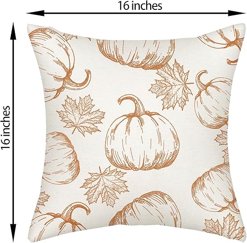 Miniatura 2 de Juego de 2 fundas de almohada de otoño de 16 x 16 pulgadas, color naranja quemado, decoración de calabaza, para sofá, hojas de arce, cosecha de