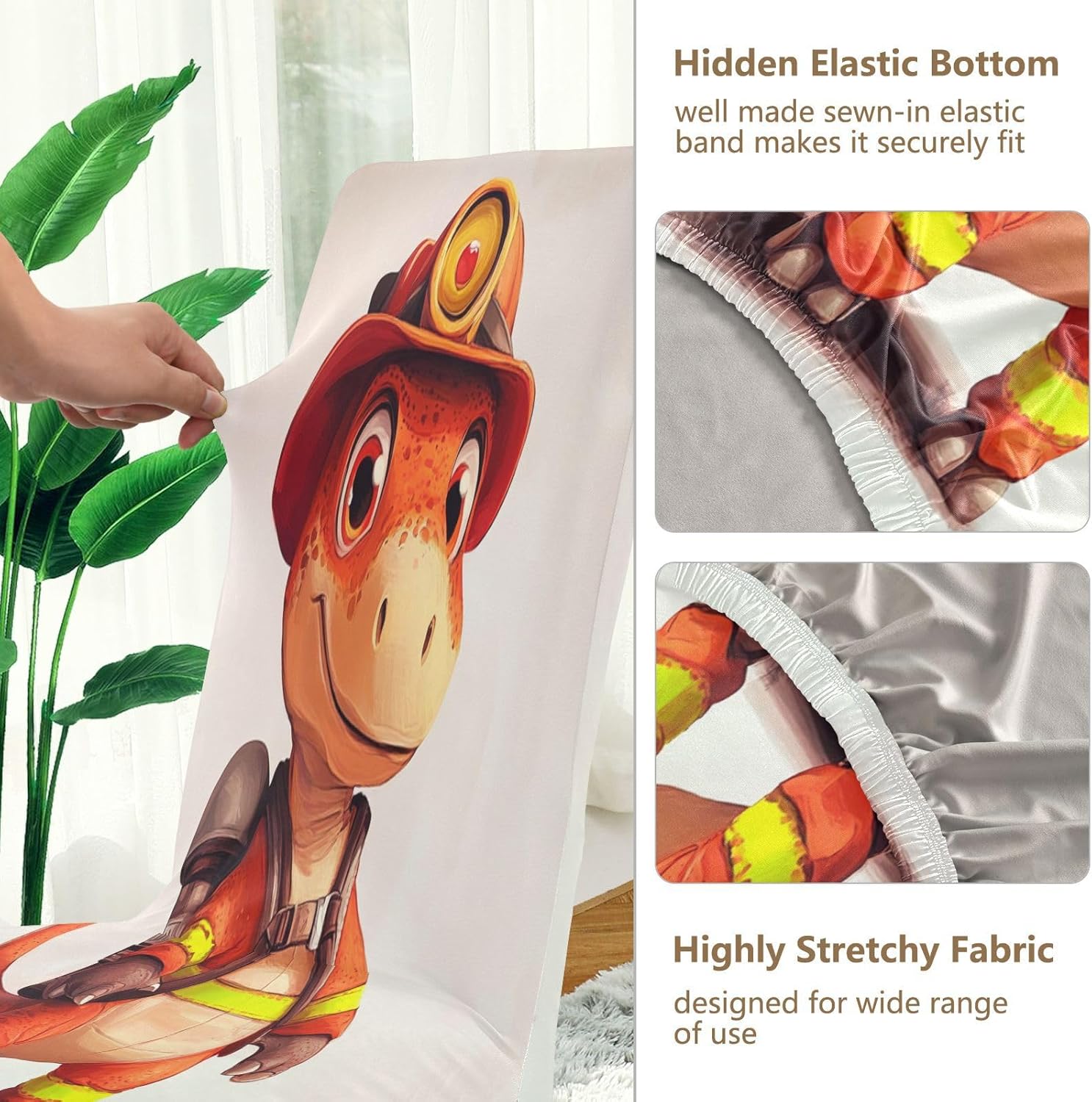 ALAZA Chair Covers for Dining Room, Fire Fighter Dinosaur Stretch Chair Cover Sets Chair Protector Removable Washable for Ktichen Restaurant Hotel