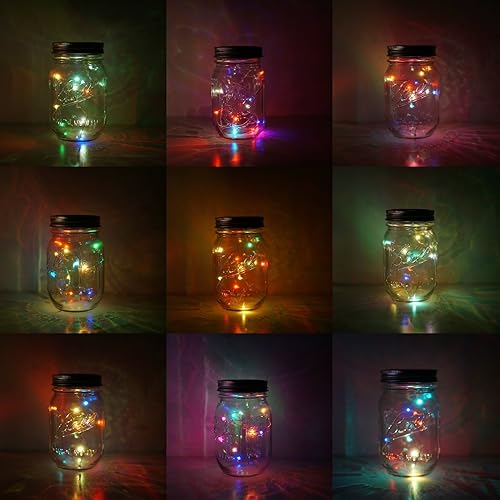 Miniatura 5 de Decorman Luces solares para tapa de tarro de masón, paquete de 6 unidades, 10 luces LED impermeables con diseño de estrella de hadas y luciérnaga,