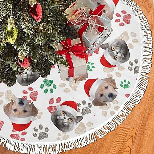 Miniatura 9 de Falda de árbol de Navidad personalizada con fotos, adornos de falda de árbol de Navidad con flecos gruesos de Navidad, 30 x 30 pulgadas