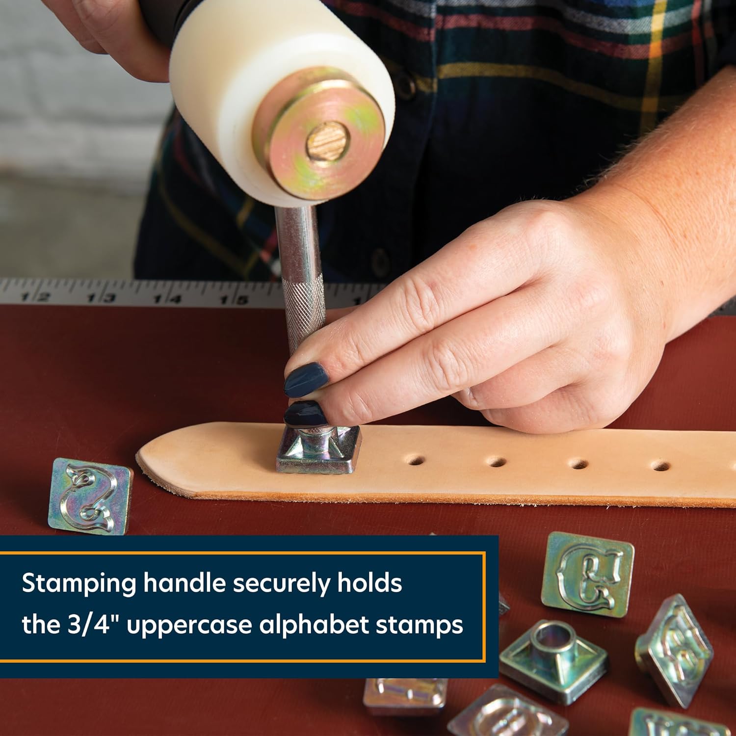 Weaver Leather Supply Alphabet Leather Stamps, Die-Cast Uppercase Letter Punch Set with Handle, Leathercraft Tool for Belt, Bags, and More, 3⁄4”, Silver