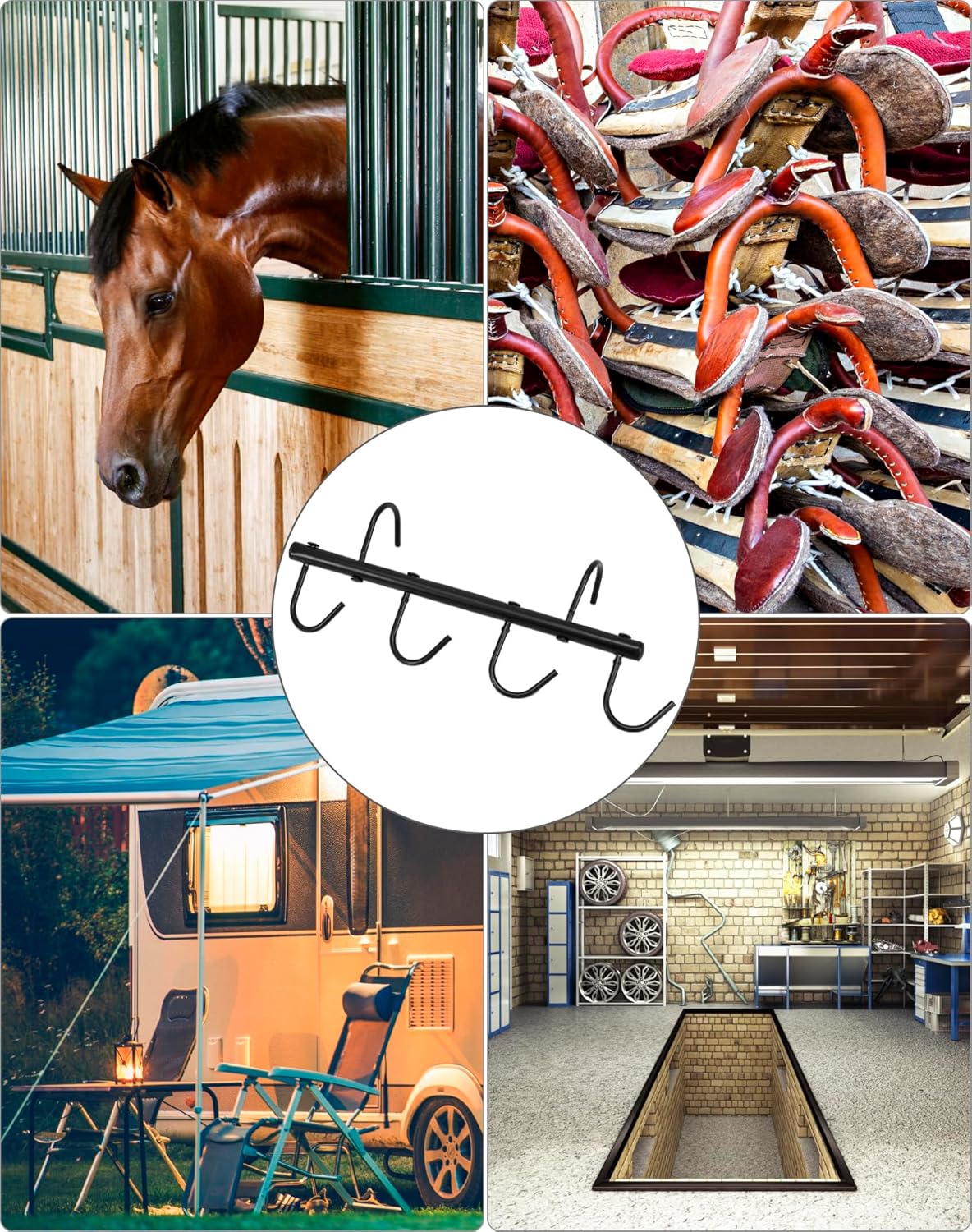 QWORK Steel Tack Rack with Swivel Hooks, 2 Pcs Portable Tack Hangers, 17" Horse Tack Holder - Image 5